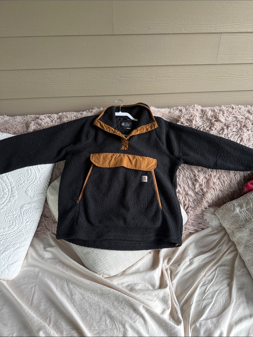 Carhartt Men’s Black Zip-Up Fleece with Brown Contrast